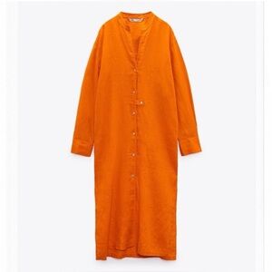Zara- 100% Linen Tunic Burnt Orange Blouse NWOT